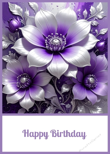 Birthday Purple And Silver Flowers 5 X 7 Card Front.
