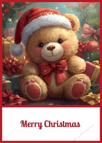 Cute Christmas Teddy Bear 5 X 7 Card Front.