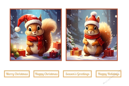 Cute Christmas Squirrel 7 X 7 Toppers.