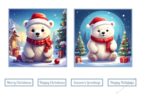 Cute Christmas Polar Bear 7 X 7 Toppers.