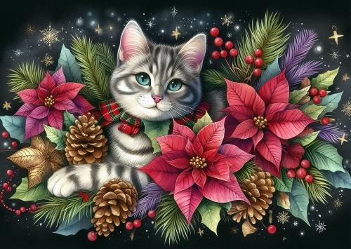 Cute Christmas Cat A4 Landscape.