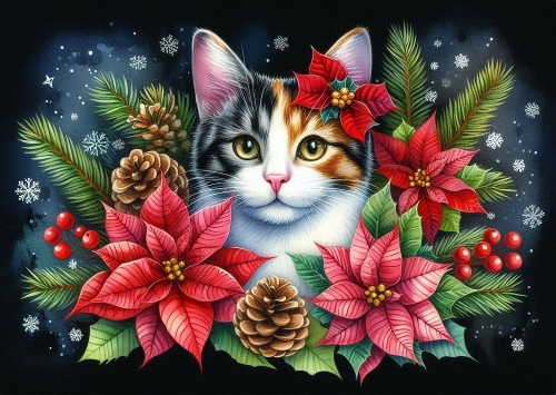 Cute Christmas Cat A4 Landscape.