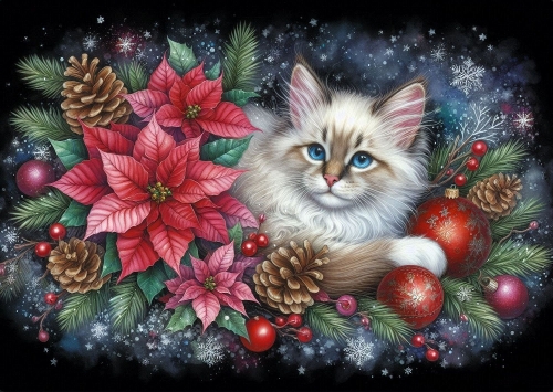 Cute Christmas Cat A4 Landscape.