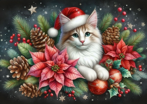 Cute Christmas Cat A4 Landscape.