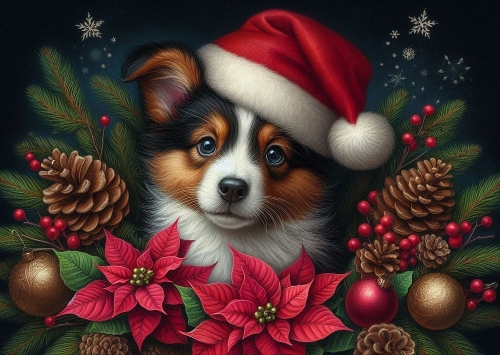 Cute Christmas Dog A4 Landscape.