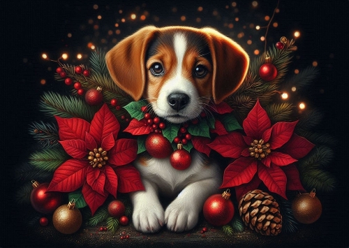 Cute Christmas Dog A4 Landscape.