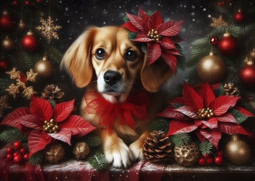Cute Christmas Dog A4 Landscape.