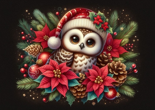 Cute Christmas Owl A4 Landscape.