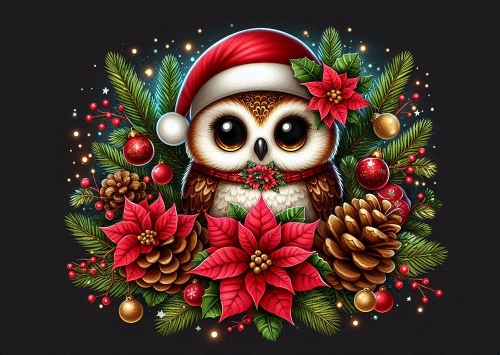Cute Christmas Owl A4 Landscape.