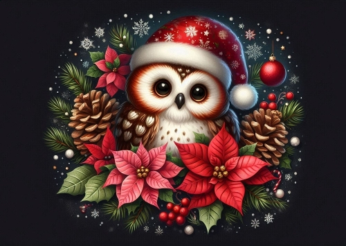 Cute Christmas Owl A4 Landscape.