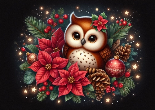 Cute Christmas Owl A4 Landscape.