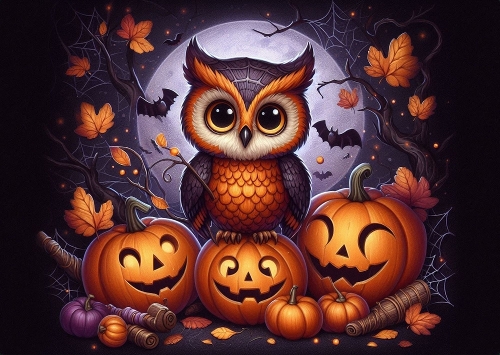 Cute Halloween Owl A4 Landscape.