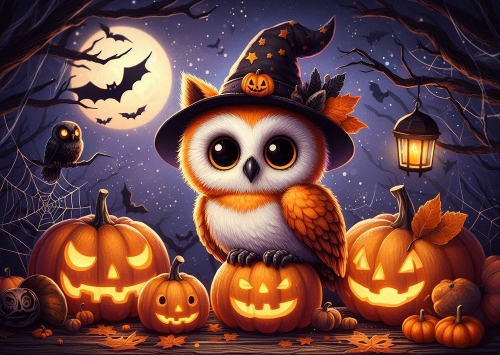 Cute Halloween Owl A4 Landscape.