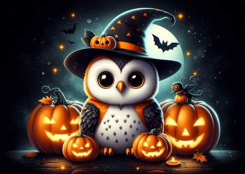 Cute Halloween Owl A4 Landscape.