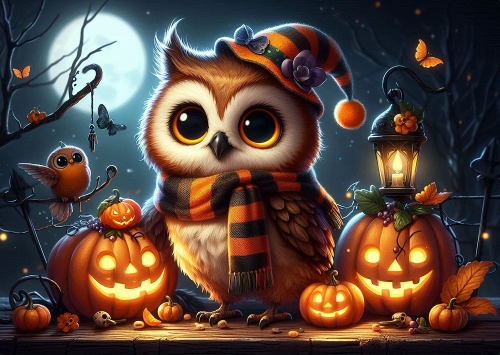 Cute Halloween Owl A4 Landscape.