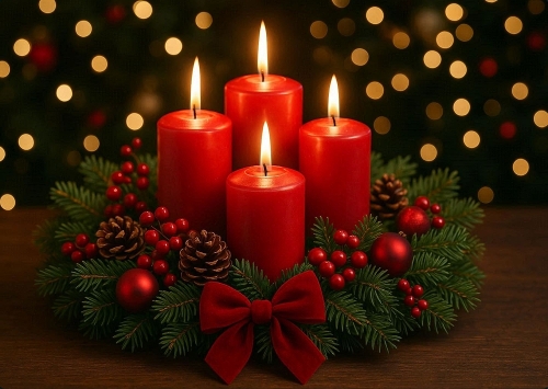 Beautiful Christmas Candles Wreath A4 Landscape.