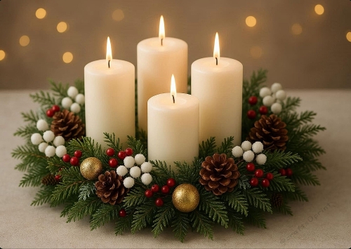 Beautiful Christmas Candles Wreath A4 Landscape.