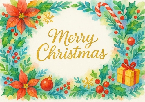 Merry Christmas watercolor Frame.