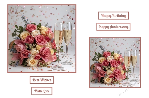 Bouquet and Champagne Toppers.