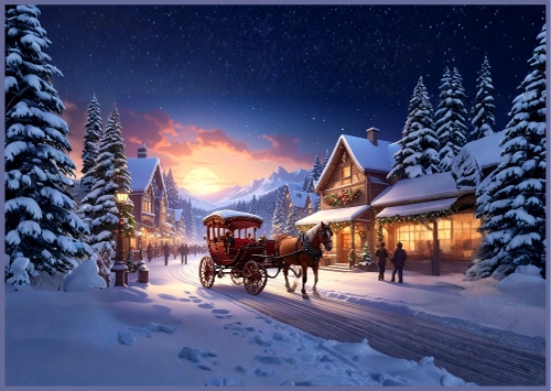 Horse and Carriage Christmas Theme A4 Landscape.
