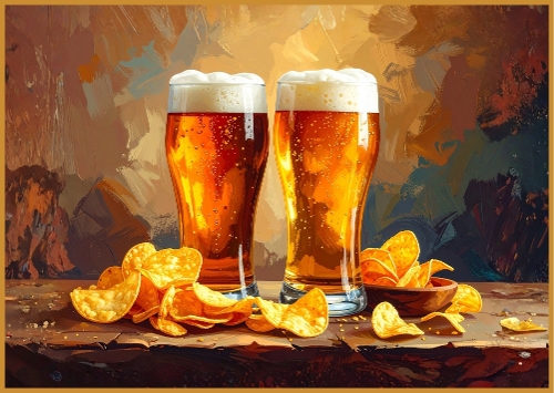 2 Pints of Lager and Crisps A4 Landscape.