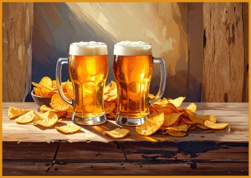 2 Pints of Lager and Crisps A4 Landscape.