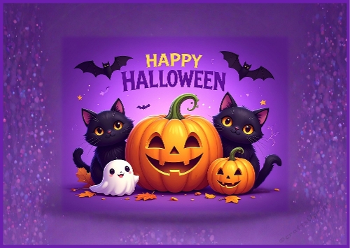 Pumpkins, Bats, Black Cats and Ghosts A4 Landscape.