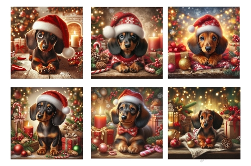 6 x Cute Christmas Puppy Dachshunds Toppers.