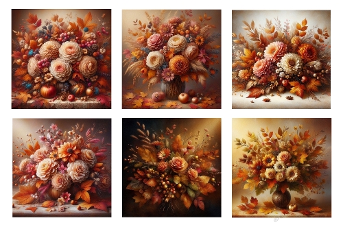 6 x Beautiful Autumn  Flowers Toppers.
