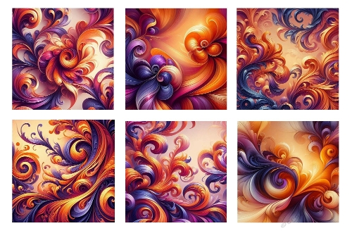 6 X Orange and Purple Swirls Background Toppers.