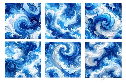 6 X Blue and White Swirls Background Toppers.
