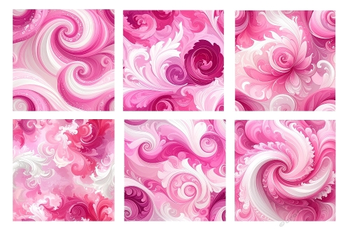 6 X Pink and White Swirls Background Toppers.