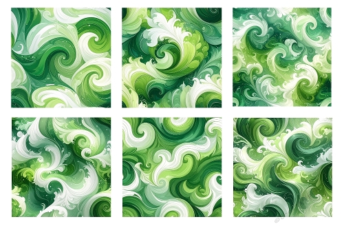 6 X  Green and White Swirls Background Toppers.