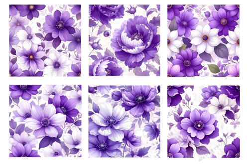 6 X  Purple and White Floral Background Toppers.