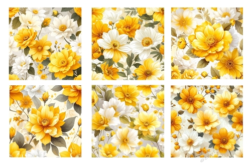 6 X  Yellow and White Floral Background Toppers.