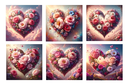 6 X Floral Valentines Hearts Toppers. 