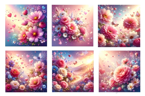 6 X Flowers and Hearts Toppers. 