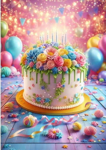 Birthday Cake Party Theme A4 Portrait.
