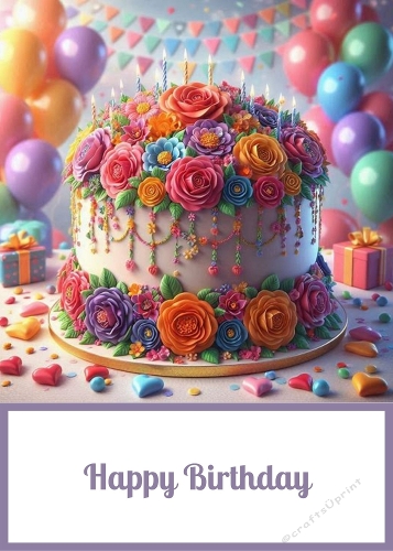 Floral Birthday Cake Party Theme 5 X 7 Card Front.