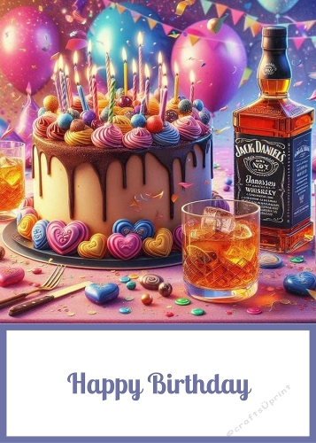 Birthday Cake and Jack Daniels whiskey Party Theme 5 X 7 Card Front.