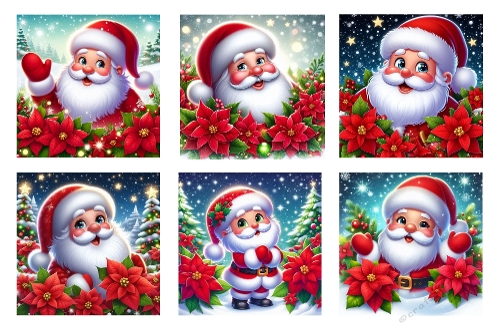 6 x Cute Santa 5 X 5 Toppers.