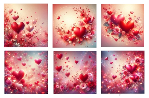 6 x Valentines Hearts 5 X 5 Toppers 