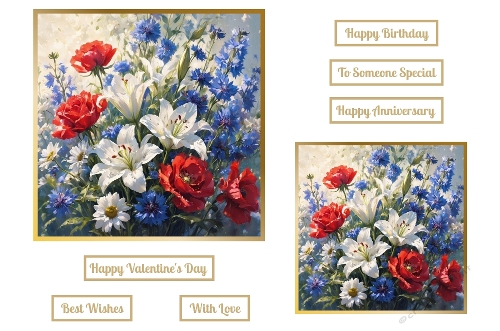 Beautiful Red White and Blue Flowers Theme Toppers.
