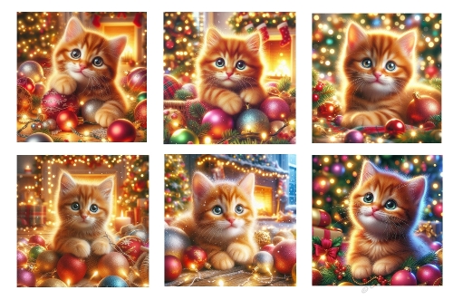 6 x Cute 5 X 5 Christmas Kitten Toppers 