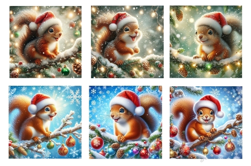 6 x Cute Christmas Squirrels 5 X 5 Toppers 