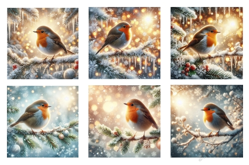 6 x Cute Christmas Robins 5 X 5 Toppers 