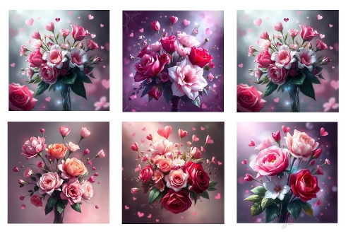 6 X Flower Valentines Bouqets  5 X 5