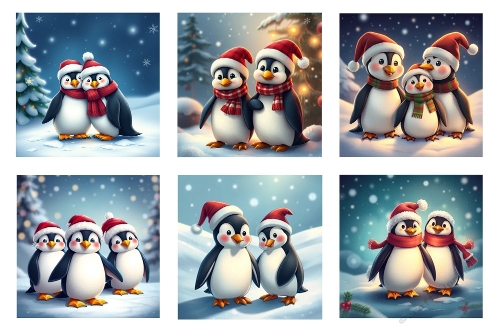 6 X  Cute Christmas Penguins Toppers 5 X 5