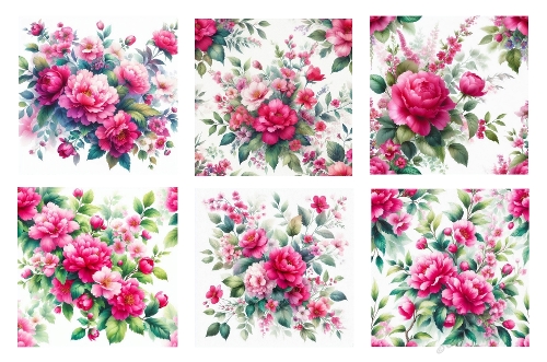6 x 5 X 5 Hot Pink Flowers Background Toppers 