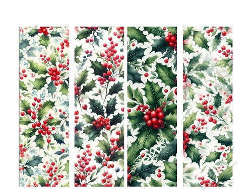 4 X 2 x 7 Holly Theme Book Marks 